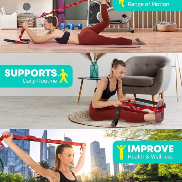 Stretching Strap with Loops - Non Elastic Stretch Band for Physical Therapy, Yog - Picture 6 of 9